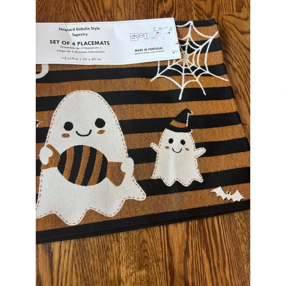 Halloween Ghosts Black Orange Set Of 4 Placemats 13